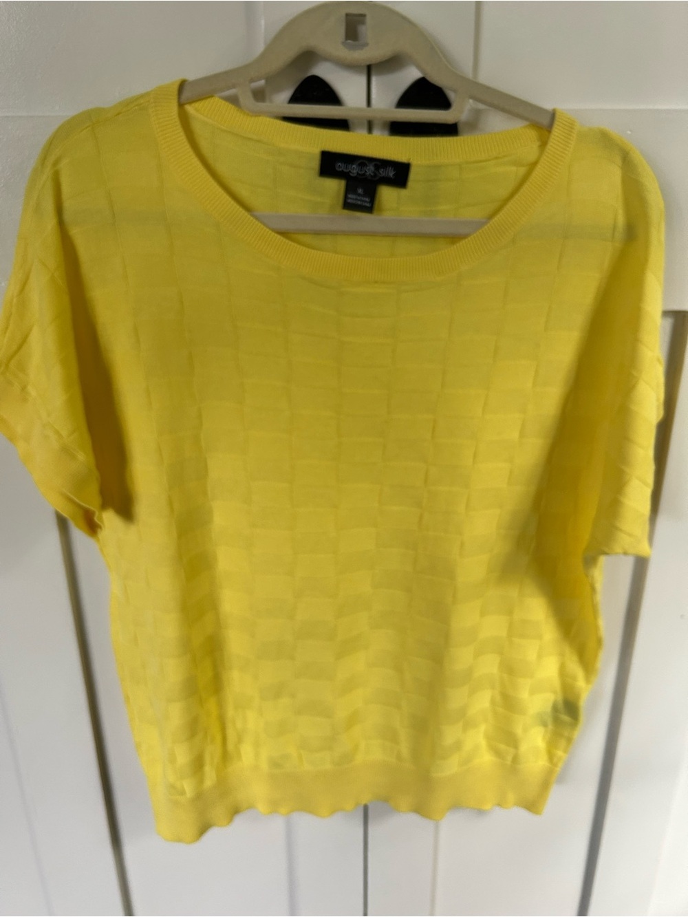 August Silk Yellow Short Sleeve Knit Sweater Women's XL